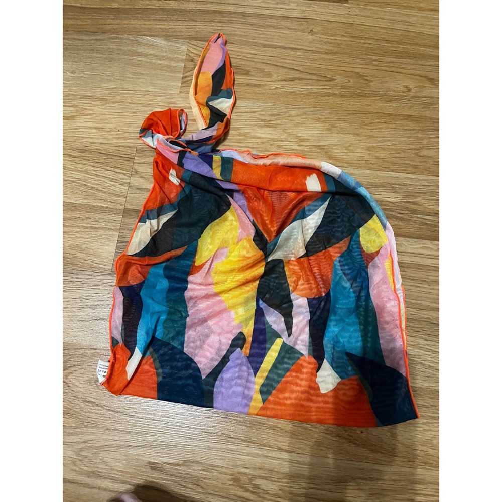 NEW Abstract Tropical Sunset Piece Bikini Set Skirt Medium Orange Green Yellow - Picture 10 of 14